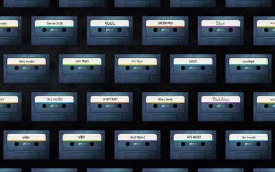 retro kassetten -, 4k -, kreativ -, musik-hintergrund, kassetten, alten kassetten