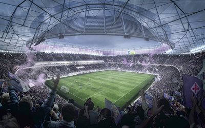 Fiorentina New Stadium, 4k, fans, Fiorentina stadium, soccer, football stadium, Florence, Italy, ACF Fiorentina, italian stadiums