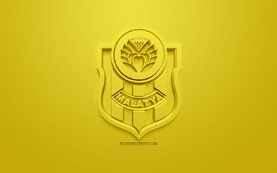 جديد Malatyaspor, الإبداعية شعار 3D, خلفية صفراء, 3d شعار, التركي لكرة القدم, SuperLig, المالطية, تركيا, التركية في الدوري الممتاز, الفن 3d, كرة القدم, شعار 3d