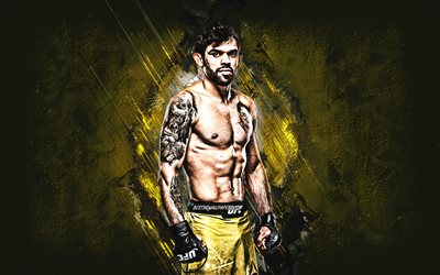 Renan Barao, UFC, Brazilian fighter, portrait, yellow stone background, Ultimate Fighting Championship