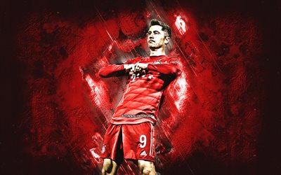 Robert Lewandowski, le FC Bayern Munich, le polonais, le footballeur, la pierre rouge d&#39;arri&#232;re-plan, portrait, de la Bundesliga, l&#39;Allemagne, les stars du football, rouge, cr&#233;ative