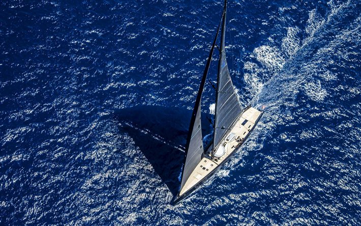 Wally, BLACK SAILS Yacht, sea, view from above, yachts, black sails