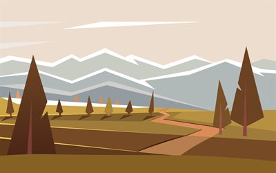 abstract autumn landscape, 4k, mountains, forest, abstract trees, abstract nature backgrounds, artwork, minimal, landscape minimalism, autumn