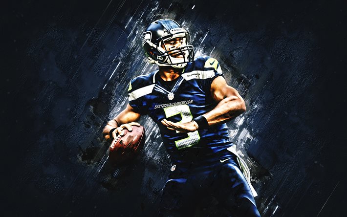 Russell Wilson, NFL, portrait, Seattle Seahawks, blue creative background, National Football League, American football