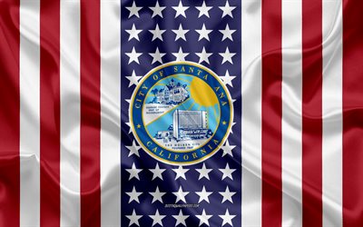 Santa Ana T&#228;tning, 4k, siden konsistens, Amerikanska Flaggan, USA, Santa Ana, Kalifornien, Amerikansk Stad, T&#228;tning av Santa Ana, silk flag