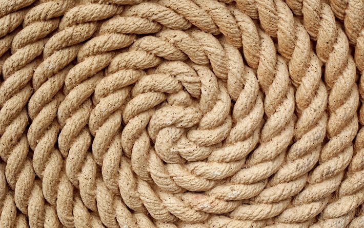 corda a spirale, texture, 4k, corda intrecciata trama, corda, cerchi, corde texture di sfondo con funi, corde nave