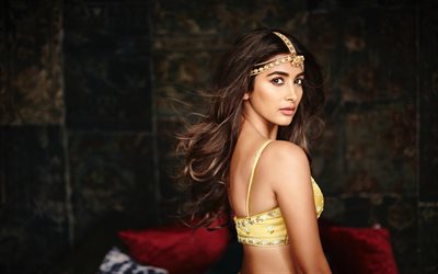 Pooja Hegde, 2020, Bollywood, attrice indiana, nazionale indiano vestito, sari, bellezza, brunetta, donna, Pooja Hegde servizio fotografico