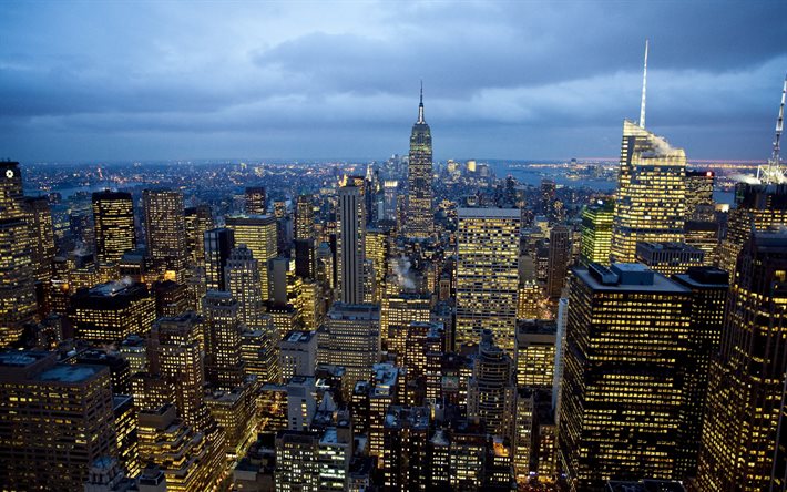New York, akşam, Empire State Binası, g&#246;kdelenler, New York şehir, New York mimarisi, USA