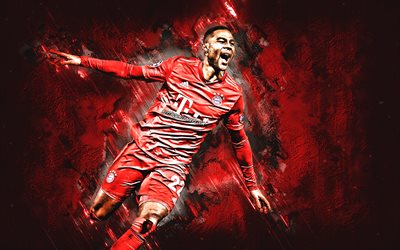 Serge Gnabry, FC Bayern Munich German footballer, portrait, red stone background, Germany, football, Gnabry Bayern Munich, Bundesliga