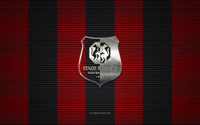 Stade Rennais FC logotipo, franc&#233;s club de f&#250;tbol, el emblema de metal, de color rojo-negro de malla de metal de fondo, el Stade Rennais FC, de la Ligue 1, Rennes, Francia, f&#250;tbol