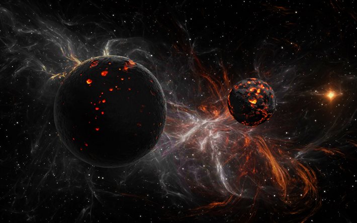 fuego planetas, galaxias, nebulosas, sci-fi gratuita Arte 3D, los planetas