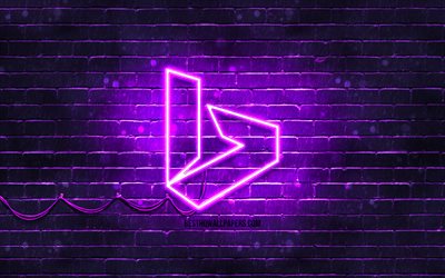 bing violett-logo, 4k, violett brickwall -, bing-logo, marken, bing neon-logo, bing