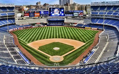 Le Yankee Stadium, le stade de baseball de New York, de la Ligue Majeure de Baseball, marquant le baseball de grande surface, MLB, Bronx, New York City, &#233;tats-unis, le baseball