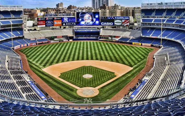 Yankee Stadium, lo stadio di baseball, New York, Major League di Baseball, che segna il baseball di area vasta, MLB, Bronx, USA, baseball