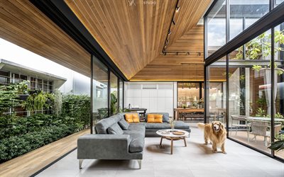 デザイナーズシェアハウスホーム, 居室, ロフトスタイル, 木の天井, モダンなインテリアデザイン