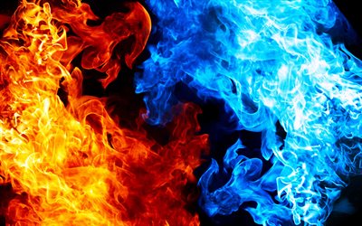 mavi ve turuncu yangın, makro, yaratıcı, yangın, alevler, yangın dokular, sanat