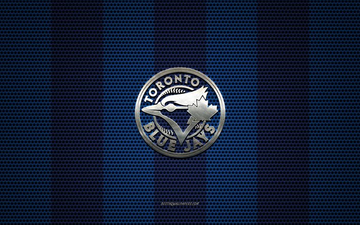 Toronto Blue Jays logotipo, Canadense clube de beisebol, emblema de metal, azul met&#225;lica de malha de fundo, Toronto Blue Jays, MLB, Toronto, Ont&#225;rio, Canad&#225;, EUA, beisebol