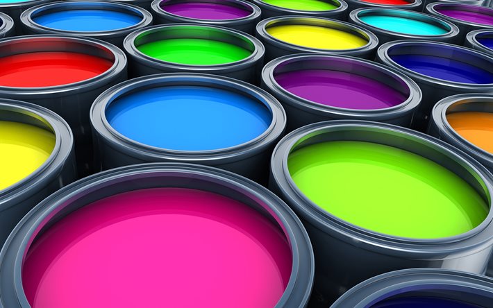 des pots de peinture, multicolore, peinture, art 3D, de la peinture, des cr&#233;atifs, des bo&#238;tes de conserve