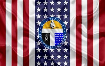 Tulsa Tiiviste, 4k, silkki tekstuuri, Amerikan Lippu, USA, Tulsa, Oklahoma, Amerikkalainen Kaupunki, Sinetti Tulsa, silkki lippu