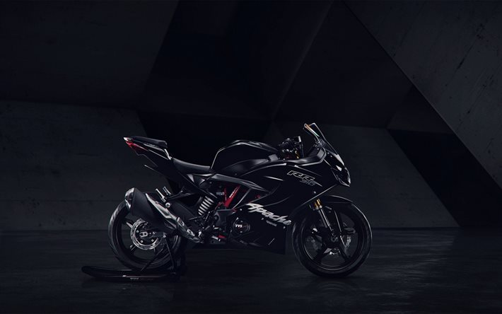 TVS Apache RR 310, exterior, vista lateral, negro de la motocicleta, el deporte de la motocicleta, negro carreras de motos, TELEVISORES Motor