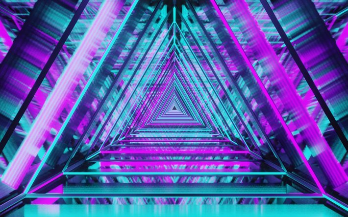 triangles, abstract art, creative, tunnel, colorful backgrounds, artwork, background with triangles