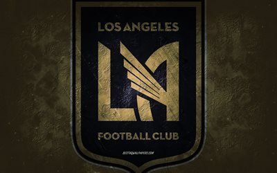 Los Angeles FC, American soccer team, gold stone background, Los Angeles FC logo, grunge art, MLS, soccer, USA, Los Angeles FC emblem