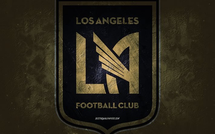 Los Angeles FC, squadra di calcio americana, sfondo di pietra d'oro, logo di Los Angeles FC, arte grunge, MLS, calcio, USA, emblema di Los Angeles FC