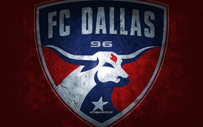 FC Dallas, time de futebol americano, fundo de pedra vermelha, logotipo do FC Dallas, arte grunge, MLS, futebol, EUA, emblema do FC Dallas