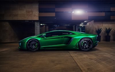 Lamborghini Aventador, LP700-4, vue de c&#244;t&#233;, supercar verte, Aventador verte, voitures de sport italiennes, supercars, Lamborghini