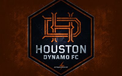 Houston Dynamo FC, new logo, American soccer team, orange stone background, Houston Dynamo FC logo, grunge art, MLS, soccer, USA, Houston Dynamo FC emblem