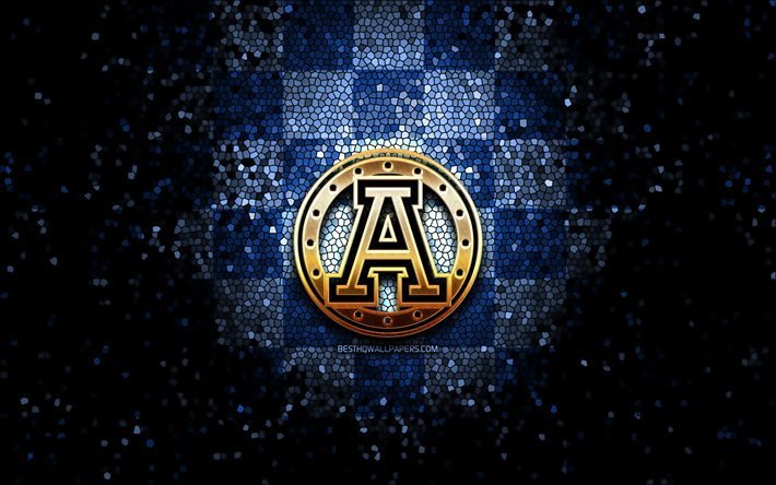 Les Argonautes de Toronto, logo de paillettes, LCF, fond quadrill&#233; bleu, soccer, &#233;quipe canadienne de football, logo des Argonautes de Toronto, art de la mosa&#239;que, football canadien