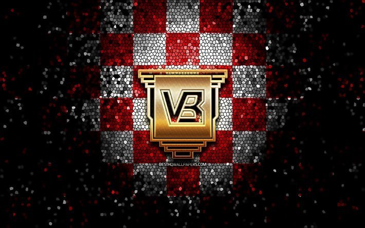 Vejle FC, parlak logo, Danimarka Superliga, kırmızı beyaz damalı arka plan, futbol, danimarka futbol kul&#252;b&#252;, Vejle logosu, mozaik sanatı, Vejle Boldklub