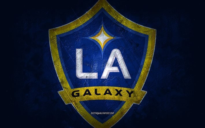 LA Galaxy, Amerikan futbol takımı, mavi taş arka plan, LA Galaxy logosu, grunge sanat, MLS, futbol, ABD, LA Galaxy amblemi, Los Angeles Galaxy
