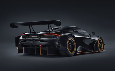 McLaren 720S GT3X, 2021, 4k, rear view, exterior, black supercar, new black 720S GT3X, tuning 720S, British sports cars, McLaren