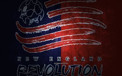 New England Revolution, amerikansk fotbollslag, r&#246;d sten bakgrund, New England Revolution logotyp, grunge konst, MLS, fotboll, USA, New England Revolution emblem