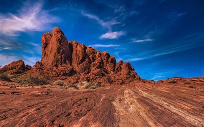 Orange Rocks, Nevada, paisaje de monta&#241;a, desierto, rocas, tarde, puesta de sol, Estados Unidos
