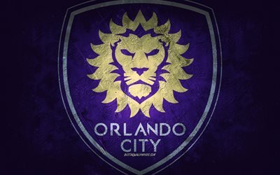 Orlando City SC, squadra di calcio americana, sfondo pietra viola, logo Orlando City SC, arte grunge, MLS, calcio, USA, emblema di Orlando City SC