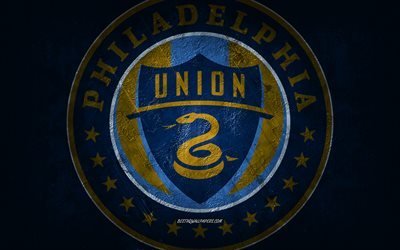 Philadelphia Union, American soccer team, blue stone background, Philadelphia Union logo, grunge art, MLS, soccer, USA, Philadelphia Union emblem