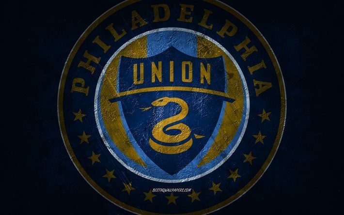 Union de Philadelphie, &#233;quipe de football am&#233;ricaine, fond de pierre bleue, logo de l&#39;Union de Philadelphie, art grunge, MLS, football, USA, embl&#232;me de l&#39;Union de Philadelphie