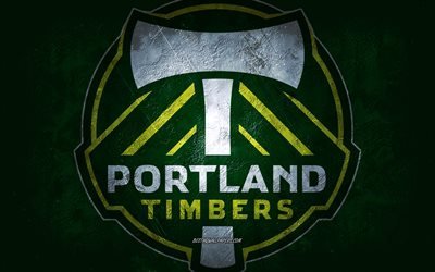 Portland Timbers, American soccer team, green stone background, Portland Timbers logo, grunge art, MLS, soccer, USA, Portland Timbers emblem