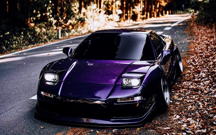 Acura NSX, 4k, tuning, supercarros, outono, lowrider, Violet Acura NSX, carros japoneses, Acura