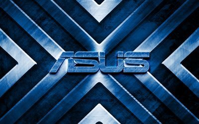 Logo in metallo Asus, 4K, sfondo blu in metallo, marchi, frecce in metallo, logo Asus, creativo, Asus