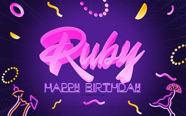Hyv&#228;&#228; syntym&#228;p&#228;iv&#228;&#228; Ruby, 4k, Purple Party Background, Ruby, creative art, Happy Ruby birthday, Ruby name, Ruby Birthday, Birthday Party Background