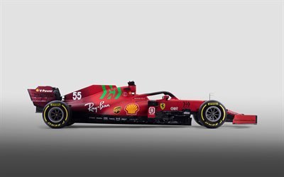 Ferrari SF21, 2021, 4k, side view, Formula 1, F1 car, new SF21, racing car, F1 2021 race cars, Scuderia Ferrari