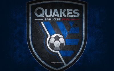 San Jose Earthquakes, American soccer team, blue stone background, San Jose Earthquakes logo, grunge art, MLS, soccer, USA, San Jose Earthquakes emblem