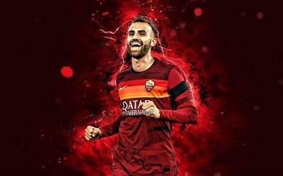 Borja Mayoral, 4k, AS Roma, Serie A, spanish footballers, soccer, Borja Mayoral Moya, purple neon lights, Roma FC, Borja Mayoral 4K