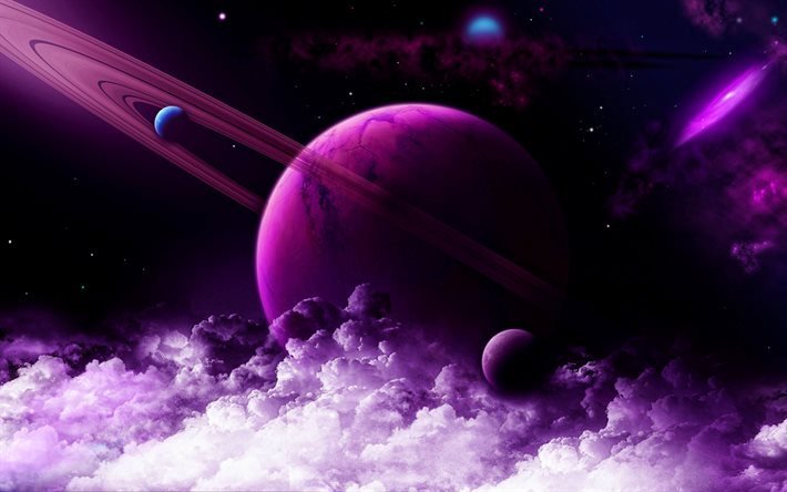 violet planets, 3D art, NASA, galaxy, sci-fi, universe, nebula, stars, planets
