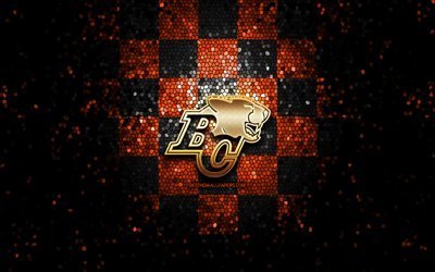 BC Lions, glitter logo, CFL, orange black checkered background, soccer, canadian football team, BC Lions logo, mosaic art, canadian football