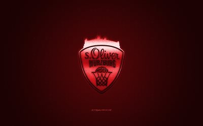 sOliver Wurzburg, German basketball team, BBL, red logo, red carbon fiber background, Basketball Bundesliga, basketball, Wurzburg, Germany, sOliver Wurzburg logo
