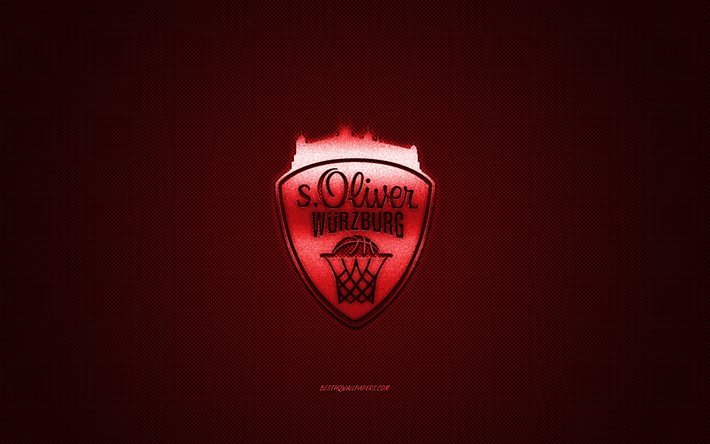 sOliver Wurzburg, squadra di basket tedesca, BBL, logo rosso, sfondo rosso in fibra di carbonio, Bundesliga di basket, basket, Wurzburg, Germania, logo sOliver Wurzburg